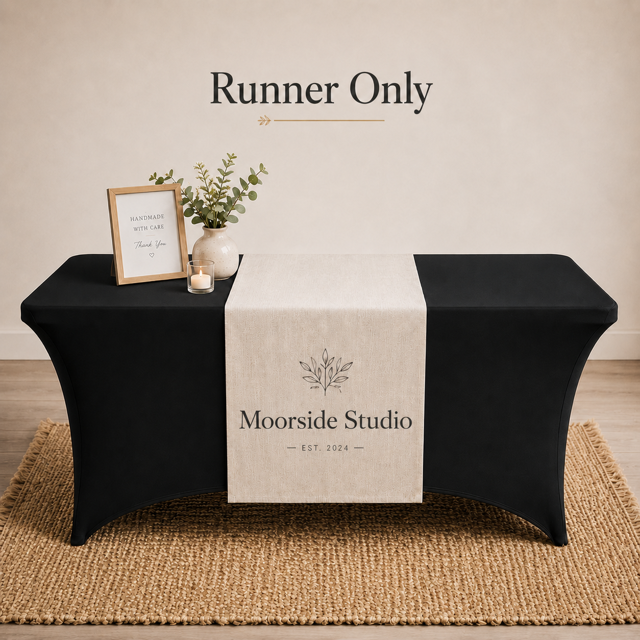 Moorside Studio runner only stall mockup with natural linen textures